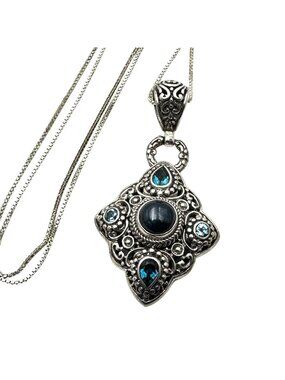 Sarda Blue Topaz Sapphire Sterling Silver Pendant Necklace 13 Grams 18 Inch Chai